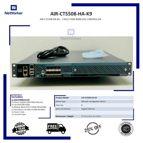 Cisco AIR-CT5508-HA-K9 – 5508 Series Wireless Controller – Same Day Shipping