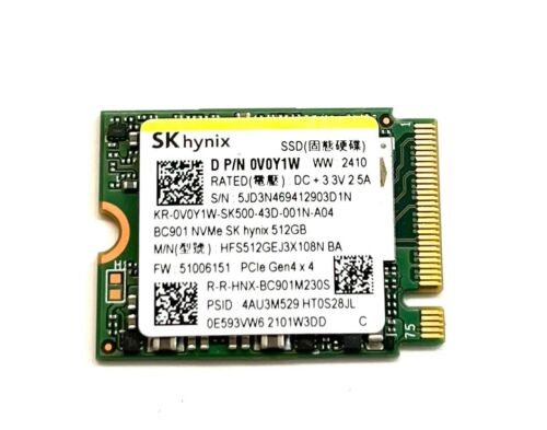 0V0Y1W SK Hynix BC901 512GB GEN4 x4 NVMe PCIe M2 2230 SSD HFS512GEJ3X108N OEM