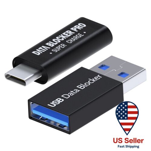 USB Data Blocker & USB-C Data Blocker [2 Pack] Protect for Juice Jacking Black