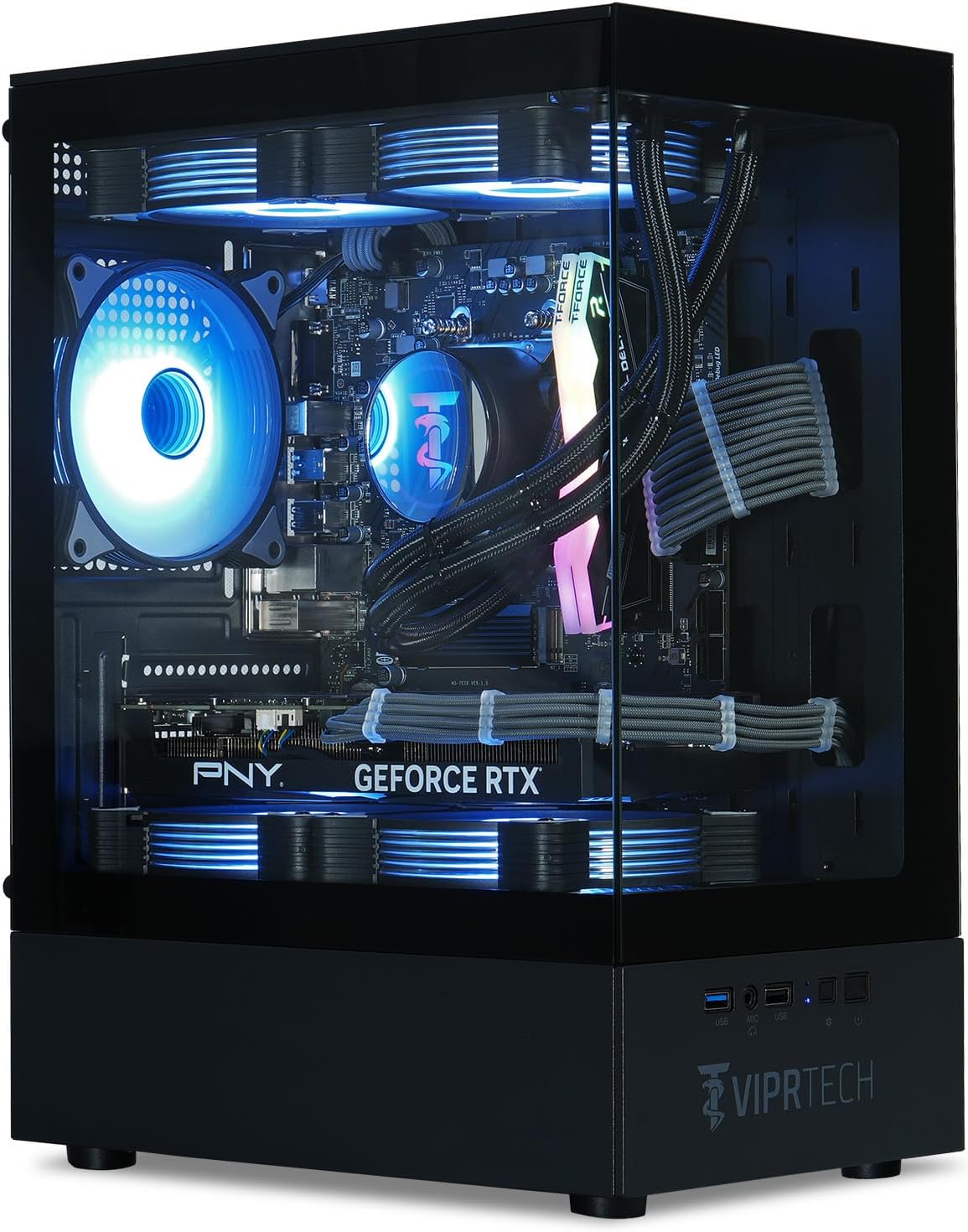 ViprTech Reaper 1.0 Liquid-Cooled PC – AMD Ryzen 7 7700 (16-LCore 5.3Ghz Turbo), RTX 4060 8GB, 16GB DDR5 6400, 1TB NVMe SSD, 800W Gold PSU, VR-Ready, WiFi, BT, Win 11, Gaming Desktop Computer Black