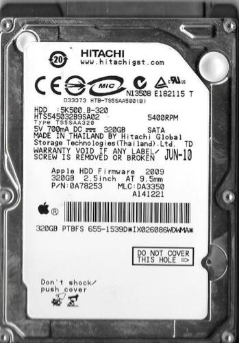 APPLE HITACHI HTS545032B9SA02 320GB SATA HARD DRIVE P/N: 0A78253  MLC: DA3350