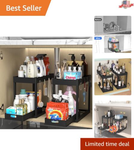 2PC Under Sink Organizer Rack – 2 Tier Sliding Cabinet Basket – Space Saving