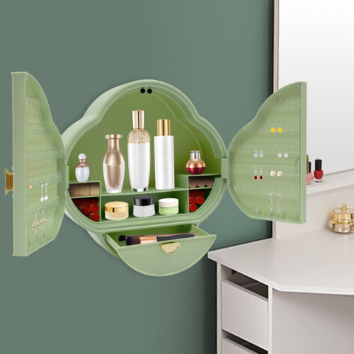 Wall Mounted Plastic Storage Box Holder Suction Door Make Up Storage Box 4-leaf