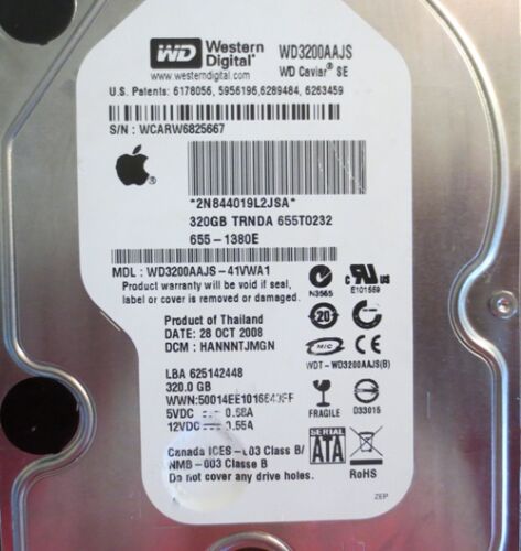 WD3200AAJS-41VWA1 DCM:HANNNTJMGN Apple#655-1380E 320gb Sata Desktop Drive