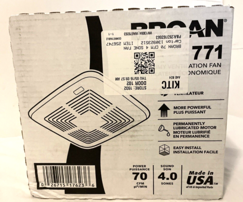 Broan Ventilation Fan Bathroom Wall Ceiling Ventilation Fan Economy 771 ”NEW”