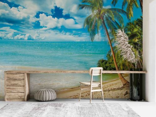 3D Tree Beach Ocean Spray Cloud Wallpaper Mural Photo Wall Sticker