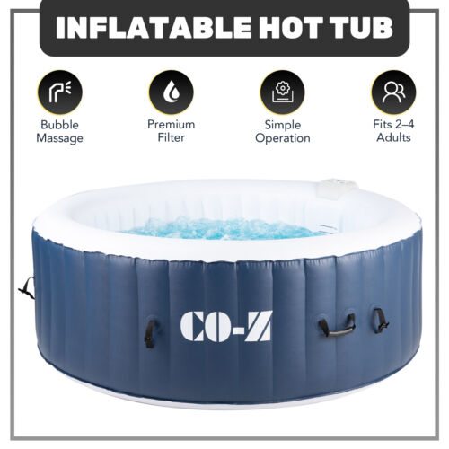 4 Person Inflatable Round Spa Tub with 120 Bubble Jets for Backyard Patio More