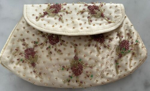 Vintage DUIZEND GANS PARIS satin beaded floral Coin Purse