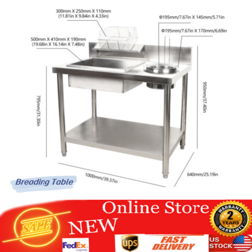 Breading Table Fried Food Prep Station Fry Chicken Work Table Stainless Steel