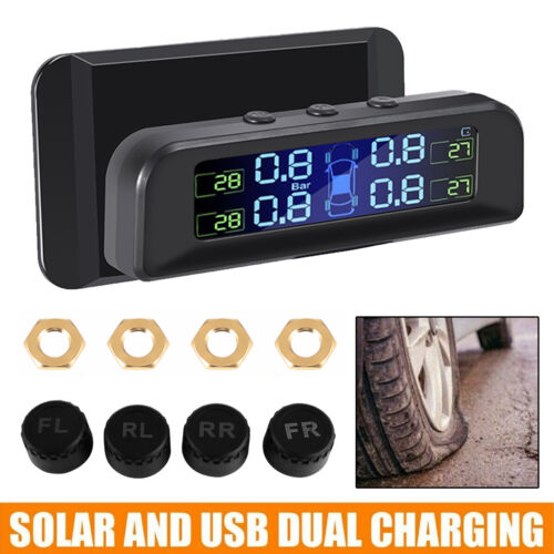 Wireless Solar Power TPMS For RV Trailer 4 External Sensors LCD Color Screen 5V