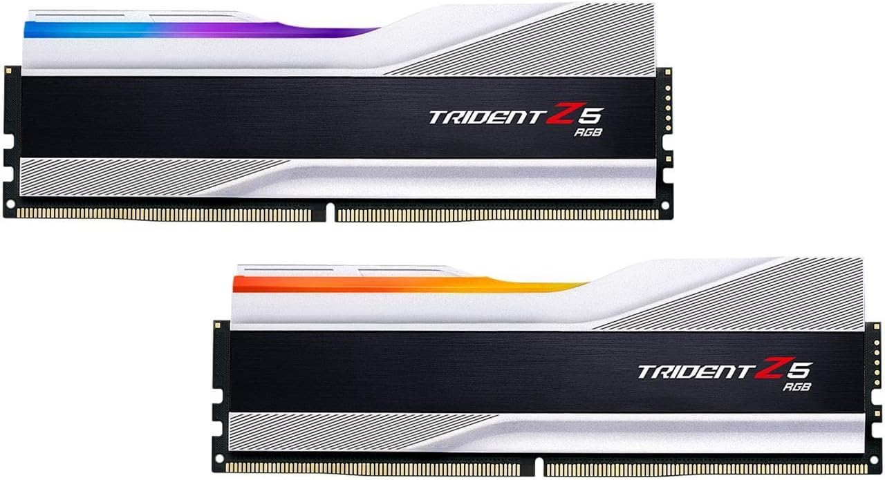 G.SKILL Trident Z5 RGB Series (Intel XMP 3.0) DDR5 RAM 32GB (2x16GB) 6000MT/s CL30-40-40-96 1.35V Desktop Computer Memory UDIMM – Metallic Silver (F5-6000J3040F16GA2-TZ5RS)