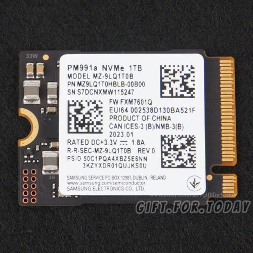 1TB M.2 2230 SSD SAMSUNG PM991A PCIe NVMe 1024GB For Microsoft Surface Pro X 8