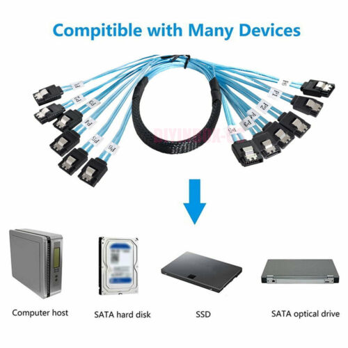 SSD 6 SATA 7pin to 6 SATA 7pin Target Hard Disk 6Gbps Data Server Raid Cable 1M