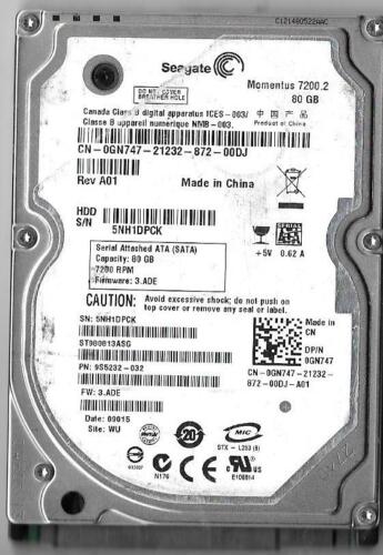 Seagate ST980813ASG 80GB Sata Hard Drive P/N: 9S5232-032  5NH  WU