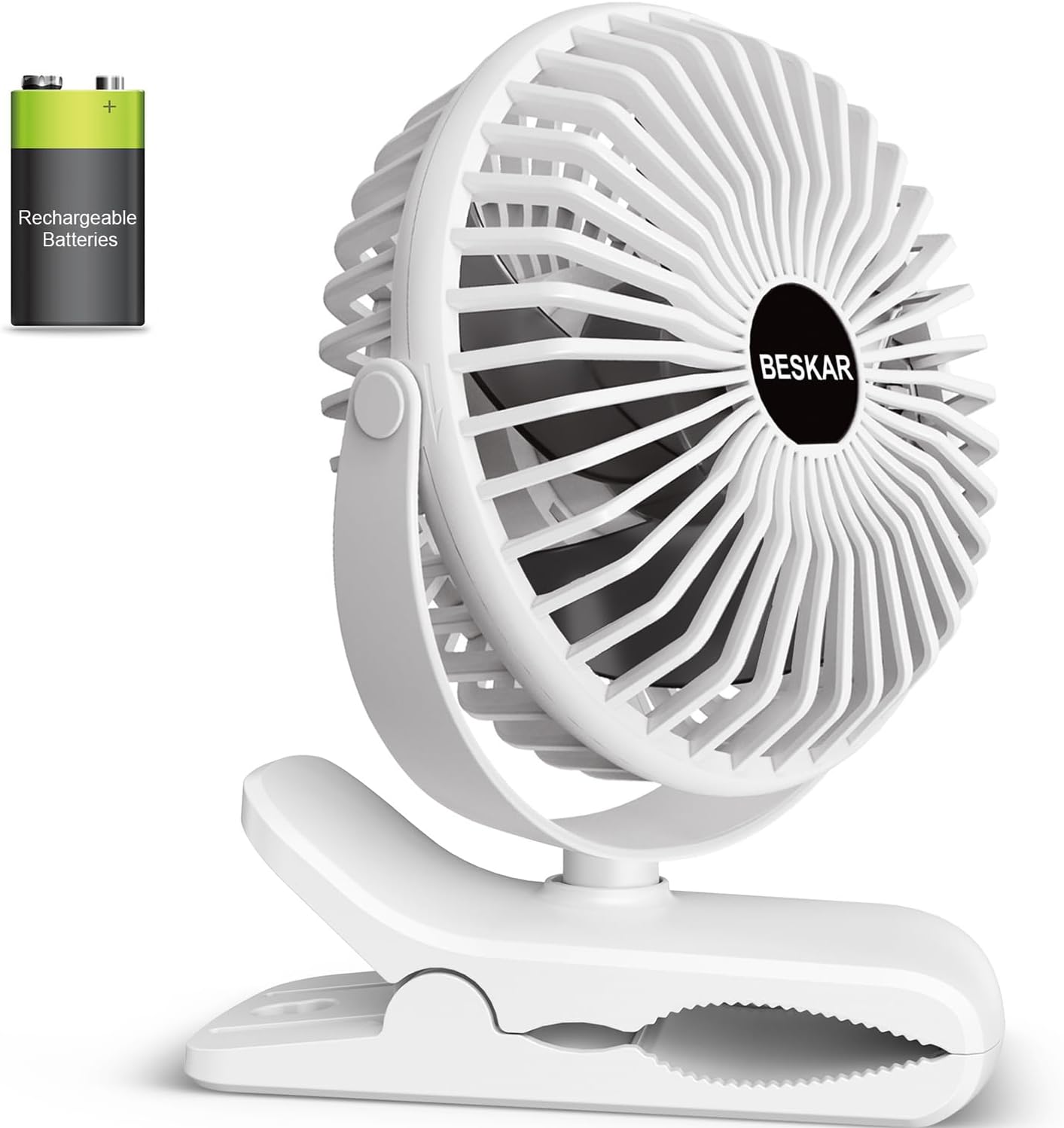 BESKAR 2 Pack USB Clip Fan Black and Rechargeable Clip Fan White Bundle Deal Clip & Desk Fan with Strong Airflow