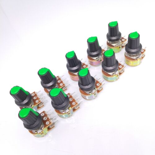 10 Units 5K B5K OHM Linear Taper Rotary Dual Potentiometer POT Green Knob