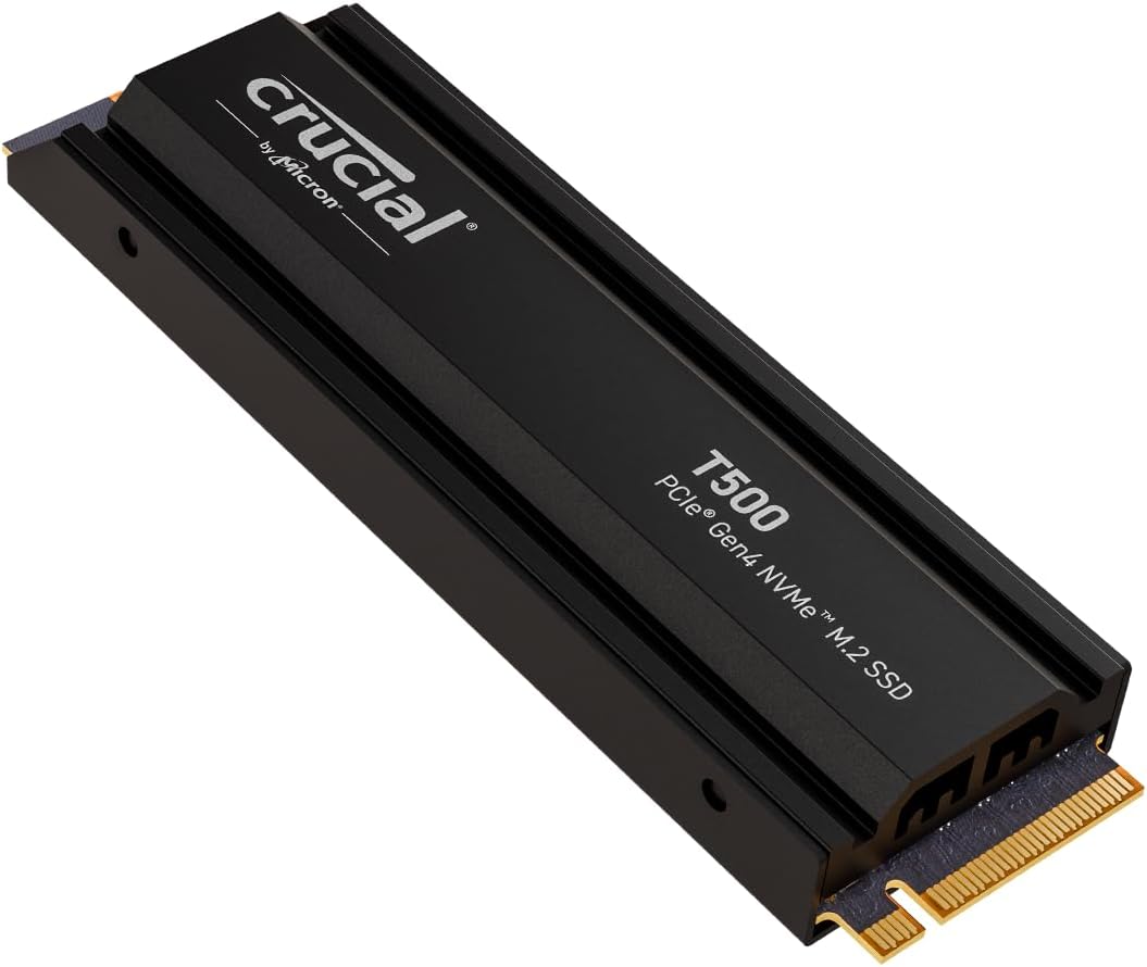 Crucial T500 2TB Gen4 NVMe M.2 Internal Gaming SSD with Heatsink, Up to 7400MB/s, PlayStation 5 Compatible + 1mo Adobe CC All Apps- CT2000T500SSD5