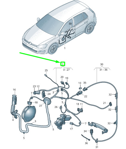 VW GOLF VI 5K1 2.0 GTi Front Left Door Cables 5K4971120 2.00 Petrol 147kw 2013