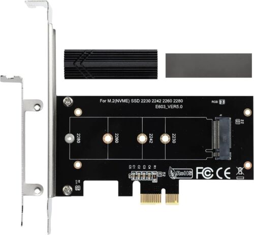 M.2 NVMe to PCIe Adapter, Aluminum Heat Sink, Supports PCIE X1(X4X8X16)