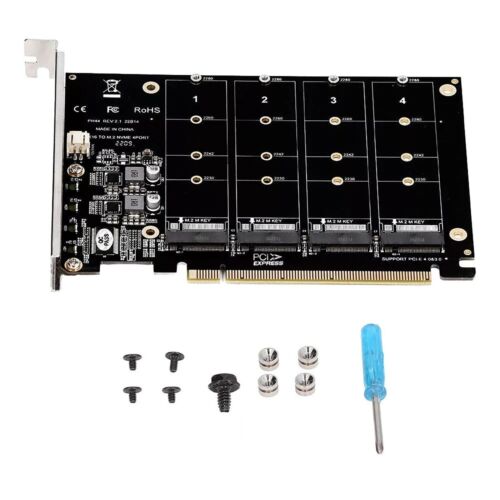 4 Port M.2 NVME SSD to PCIe 3.0 4.0 X16 Connector Expansion Card 4 x 32Gbps