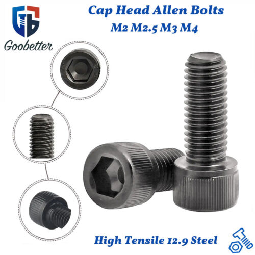 M2 M2.5 M3 M4 Cap Head Allen Bolts High Tensile 12.9 Steel Black Socket Screws