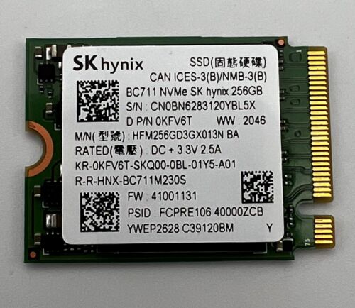 Sk Hynix 256GB SSD Solid State Drive BC711 M.2 NVMe PCIe HFM256GD3GX013N BA