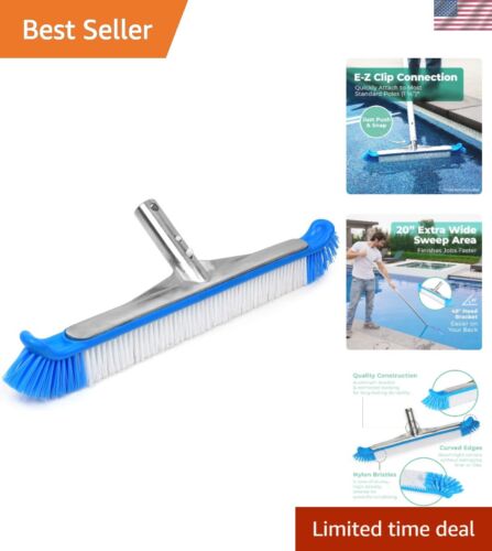 Durable 20-Inch Pool Brush with Curved Edges for Safe Cleaning & Algae Removal