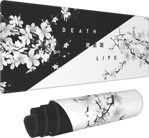 Black White Cherry Blossom Mouse Pad Japanese Sakura Death Life Extended Desk Ma