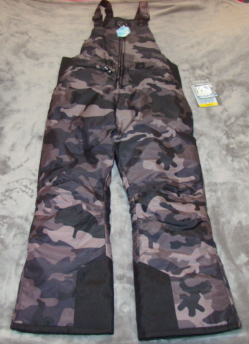 NWT Arctic Quest Youth Boys Medium 10/12 Gray Camo Ski Snow Bibs Overalls Pants