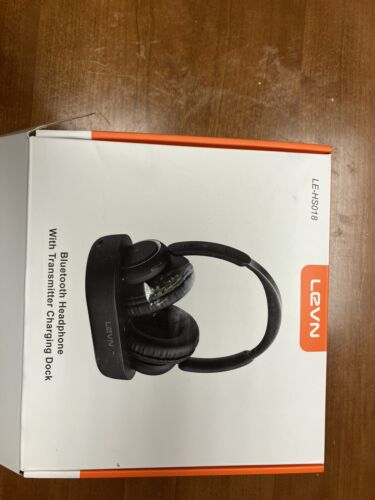 LEVN BLUETOOTH HEADPHONES WITH TRANSMITTER CHARGING DOCK NEW LE-HS018