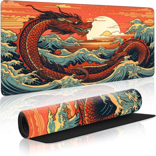 Wave Sea Dragon Gaming Mouse Pad,Anime Desk Pad,Extended Keyboard Large Desk Mat