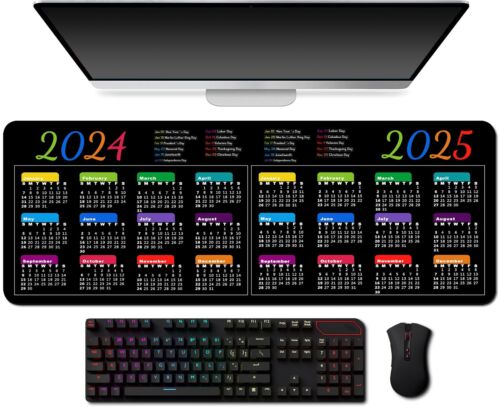 – 2024-2025 Calendar with Holiday Black Extended Large Gaming Mouse Pad 31.5x…