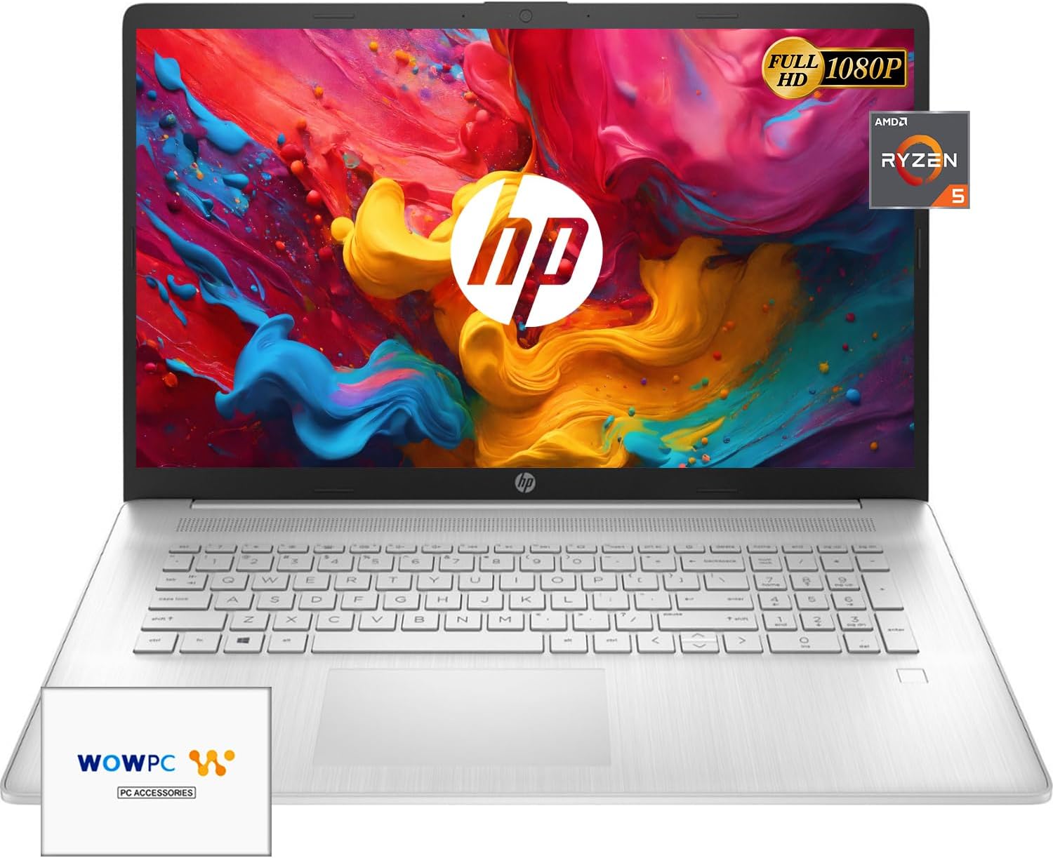 HP 2024 New 17 inch Laptop, AMD Ryzen 5 5500U 6-Cores Processor(Beat i7-1250U), 17″ FHD (1080p) IPS Display, 32GB RAM, 1TB SSD, Fingerprint Reader, Windows 11 Pro, w/WOWPC Recovery USB