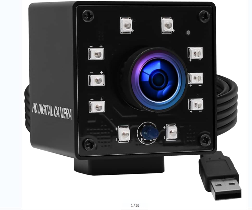 USB Camera 100fps Night Vision Webcam,Full HD 1080P Web Cam with IR Cut and 10pcs Led Board Lights,Day Nights Webcameras,2mp Web Cameras for Most OS (3.6mm lens webcam with IR LED board)