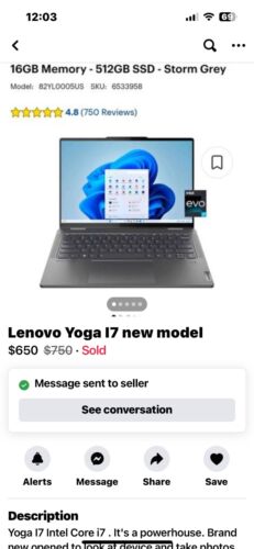 lenovo yoga 7i 14 512 ssd lightly used