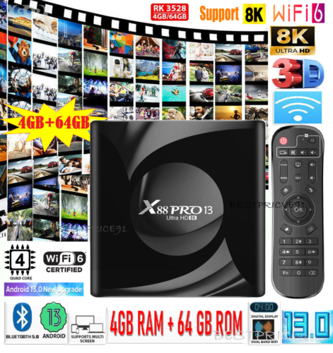 X88 PRO 13 RK3528 Android 13 Smart TV Box 4G+64G Wifi6 BT 4K H.265 Media player