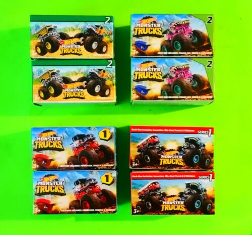 •Hot Wheels-Lot Of 8 MINI MYSTERY MONSTER TRUCKS (Series 1 & 2) Unopened!!•