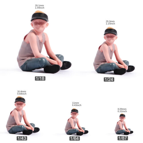 1/18 1/24 1/43 1/64 1/87 Miniatures Hat Cute Sitting Kid Scene Figure For Cars