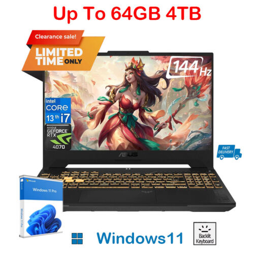 ASUS TUF 15.6″Laptop,Intel 10-Core i7-13620H,UP To 64GB RAM,4TB SSD+win11pro