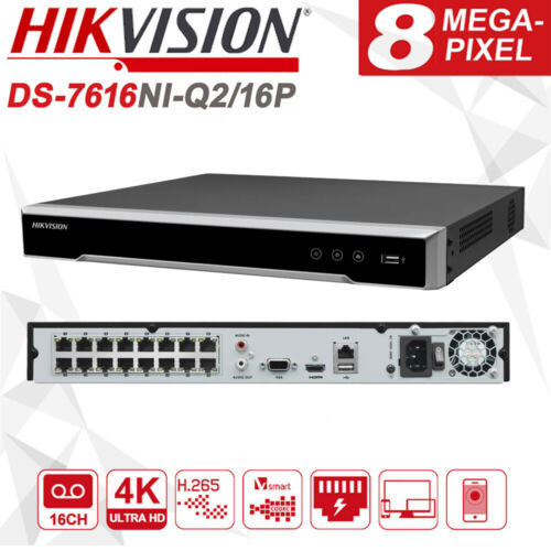 Hikvision 4K 16 Channel 16 POE DS-7616NI-Q2/16P NVR 2SATA Network Video Recorder