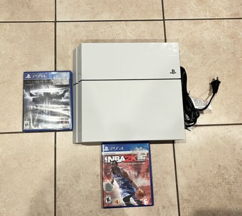 PS4 White Glacier Console 2 Games Diablo NBA Working