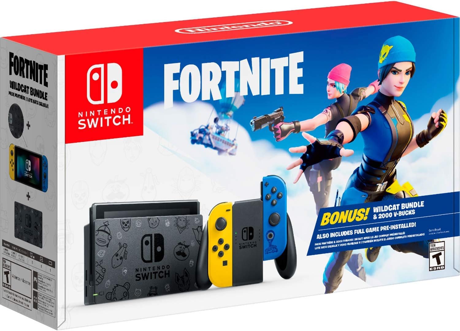 Newest Nintendo Switch Fortnite Wildcat Special Edition with Yellow and Blue Joy-Con, Fortnite Game Pre-Installed – 6.2″ Touchscreen LCD Display, 32GB Internal Storage, AC WiFi, w/CUE Accessories