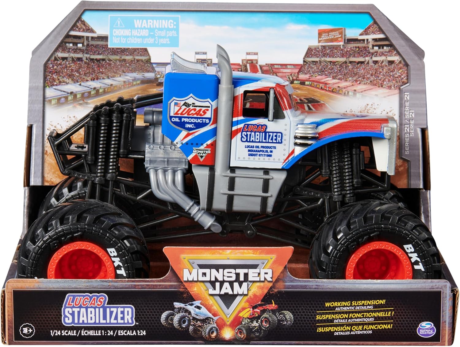 Monster Jam Lucas Stabilizer Monster Truck, 1:24 Scale Die-Cast Vehicle-Chrome Rims and BKT Tread Tires for Playsets, Collectible for Fans & Birthday Parties, Kids Toys Ages 3+