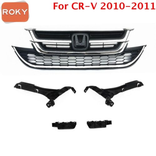 6PC For CR-V 2010-2011 Upper Lower Chrome Grille Mesh + Bumper Headlight Bracket