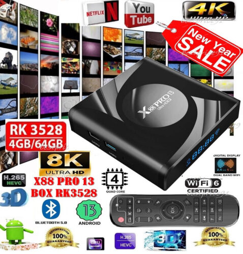 X88 PRO 13 RK3528 Android 13 Smart TV Box 4G+64G Wifi6 BT 4K H.265 Media player