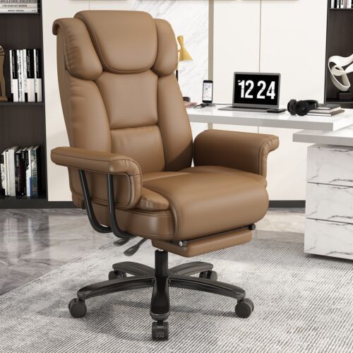 Big Tall Office Chair Executive Desk Computer Task Chair with Footrest Brown