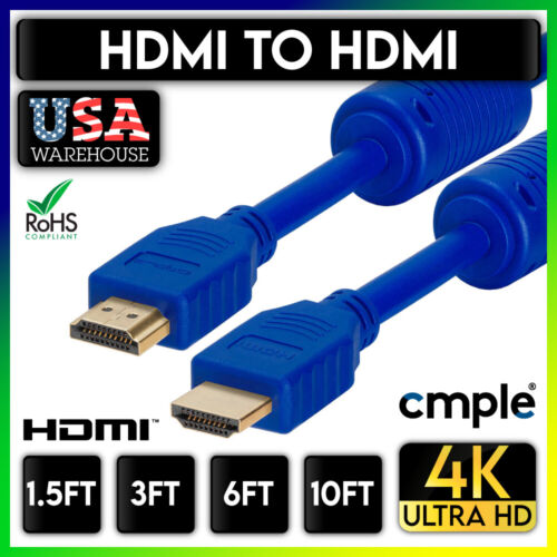 Blue HDMI Cable M to M HDMI Cord UHD 4K ARC 3D Ethernet 18Gbps HD TV PC XBOX PS5