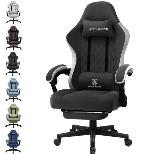 Fabric Gaming Chair with Footrest, Computer Desk Chair with Pocket Spring Cushio