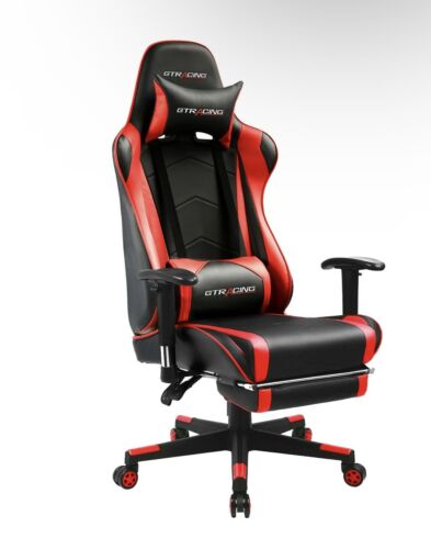 GTRACING Gaming Chair with Footrest & Adjustable Headrest – Red PU Leather