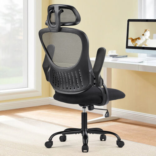 Mesh Office Chair Flip-Up Arms Adjustable Headrests Comfortable Lumbar Support